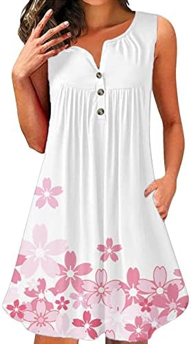 2023 ženske ljetne Ležerne haljine s okruglim izrezom pamučna Casual majica bez rukava Flowy swing s volanima s džepovima